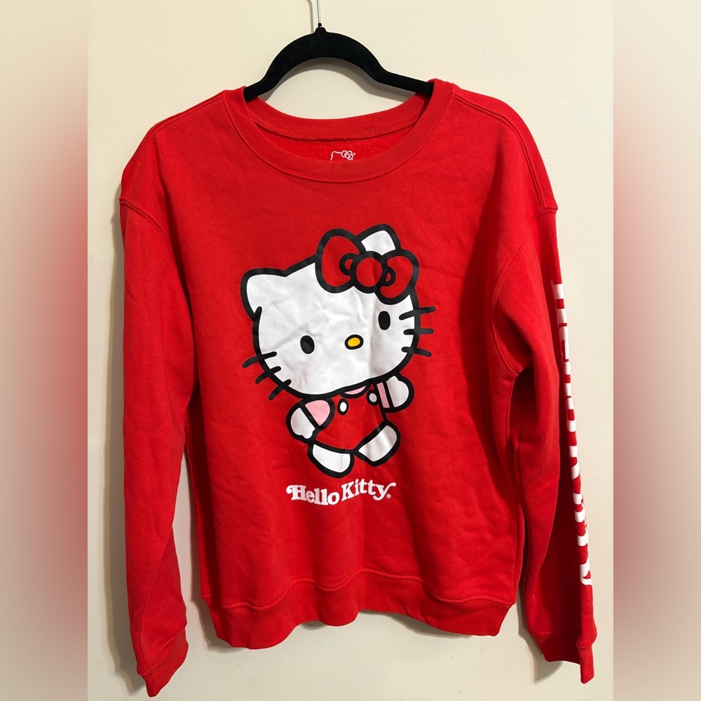 Hello Kitty Women’s Medium Sweatshirt red logo on front and sleeve cotton blend‎